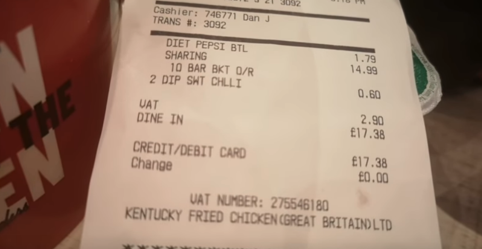 KFC Receipt